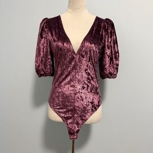 Free People Intimately Don't You Wish Velvet Plum Bodysuit Size S